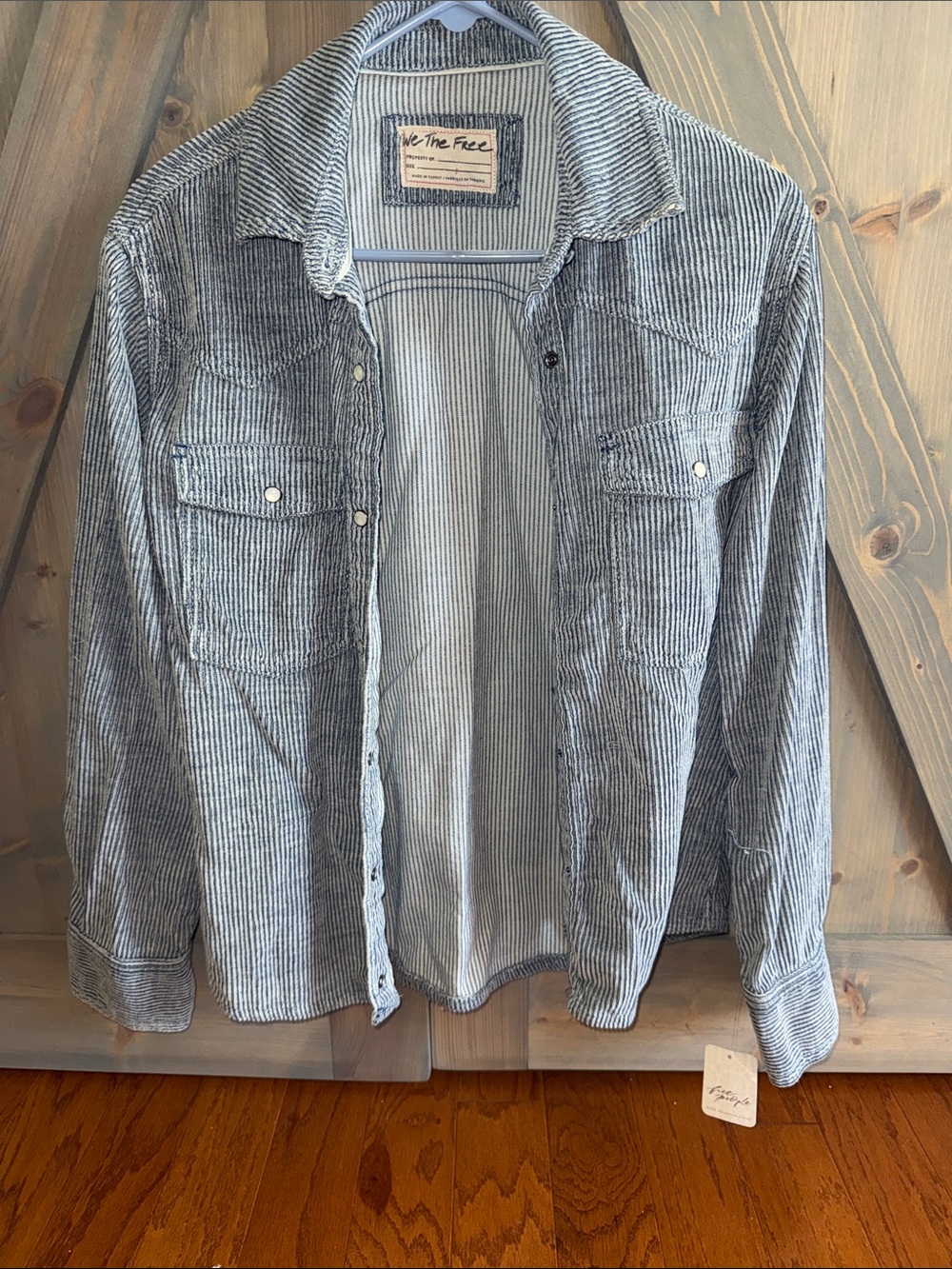 We The Free Navy and White Striped Corduroy Shirt Jacket
